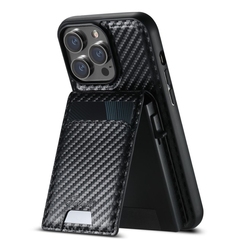 Capa para iPhone 14 Pro com suporte para cartão em fibra de carbono
