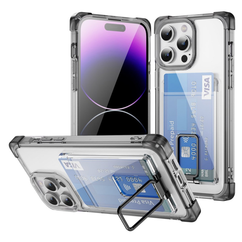 Capa transparente para iPhone 14 Pro com suporte e porta-cartões