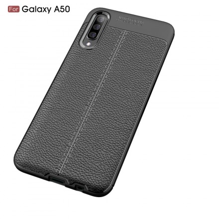 Capa de couro Samsung Galaxy A50 Lychee Efeito Lychee Linha Dupla