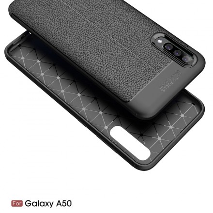 Capa de couro Samsung Galaxy A50 Lychee Efeito Lychee Linha Dupla