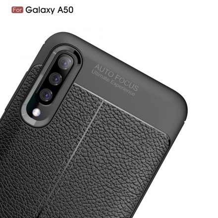 Capa de couro Samsung Galaxy A50 Lychee Efeito Lychee Linha Dupla