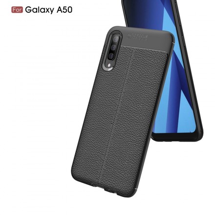 Capa de couro Samsung Galaxy A50 Lychee Efeito Lychee Linha Dupla