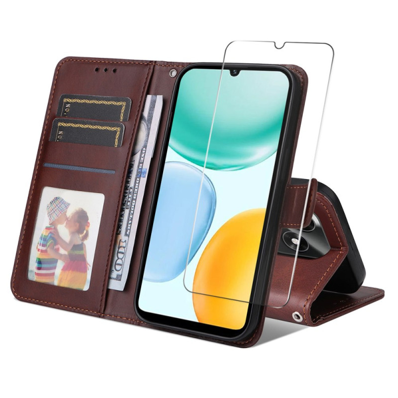 Capa em pele para Honor X5c Plus com proteção de ecrã