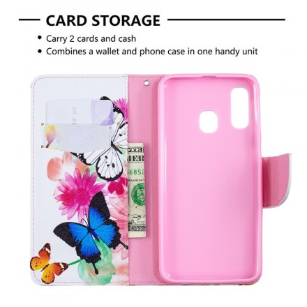 Samsung Galaxy A40 Case Butterflies e Flores Pintadas