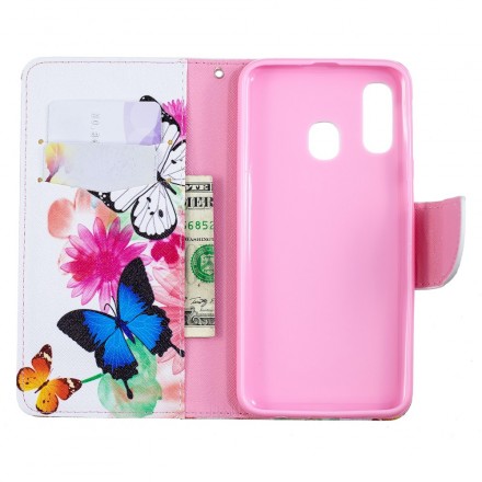 Samsung Galaxy A40 Case Butterflies e Flores Pintadas