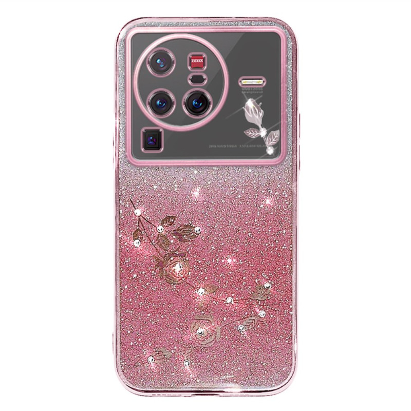 Capa Vivo X80 Pro com flores e strass