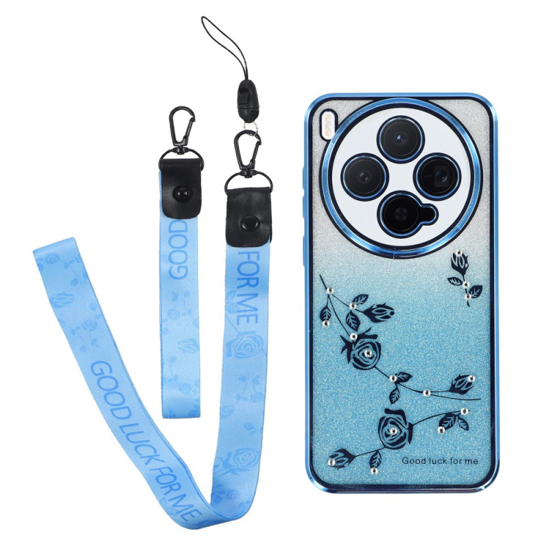 Vivo X300 Capa com alça de flores e strass