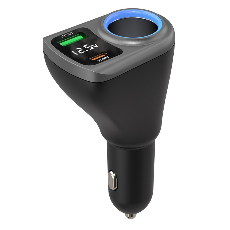 Carregador de isqueiro 3 em 1 com ecrã digital