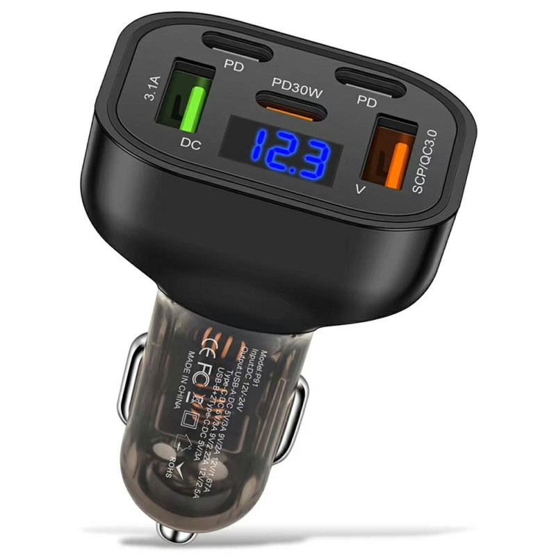 Carregador multiporta 5 em 1 de 150 W (QC3.0/PD) Digital