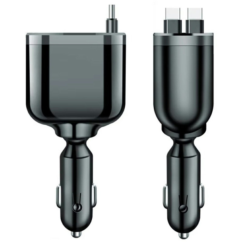 Carregador de automóvel com cabo retrátil LED duplo 5 em 1