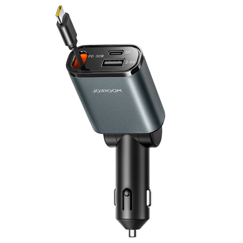 Carregador de automóvel 3 em 1 de 45 W com cabo USB-C retrátil