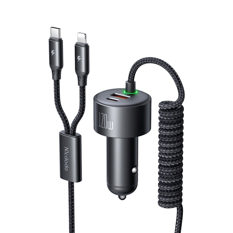 Carregador de automóvel duplo USB-C/relâmpago de 120 W MCDODO