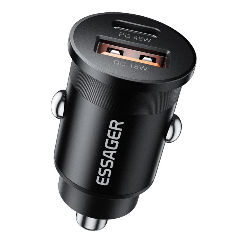 Carregador de isqueiro de porta dupla USB-A/C de 45 W TRIAL
