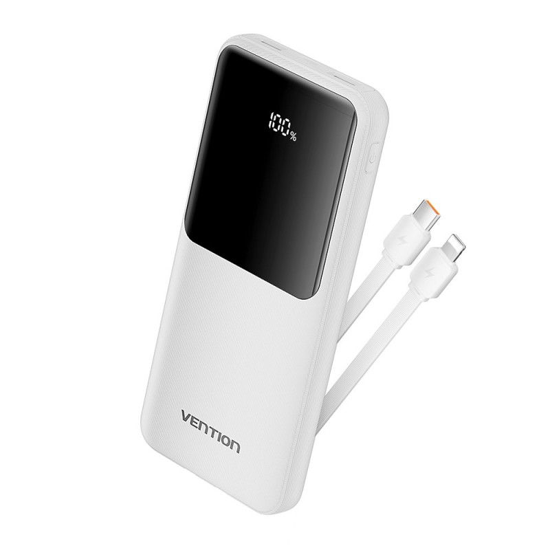 Bateria externa de 10000mAh 22,5W com ecrã digital e cabos integrados