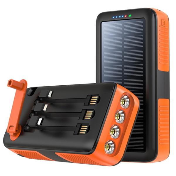 Bateria externa de 30000mAh com recarga solar e volante