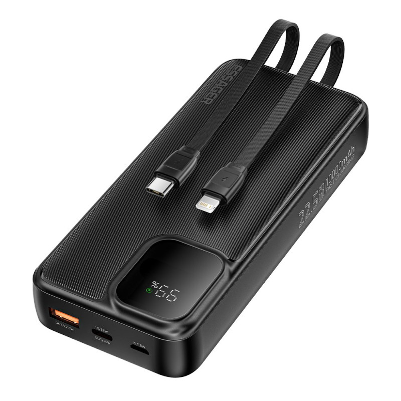 Carregador portátil 20000mAh 22.5W Cabos integrados e ecrã digital TRIAL