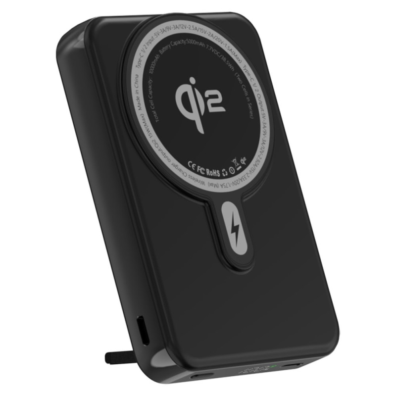 Bateria externa magnética PD de 10000mAh e 35W com carregador sem fios Qi2 de 15W