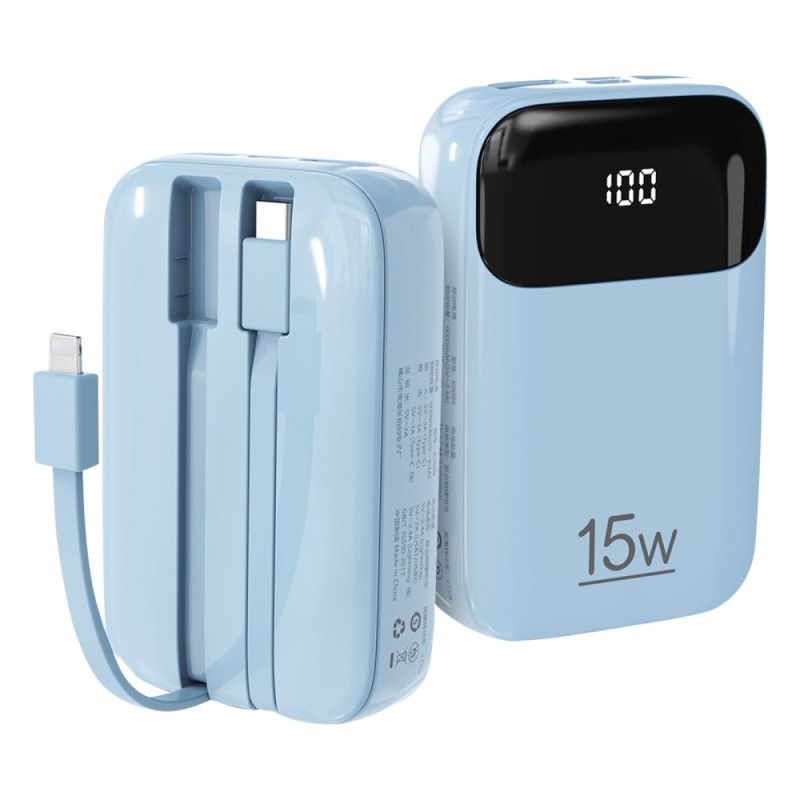 Bateria externa ROISKIN 20000mAh com cabos integrados