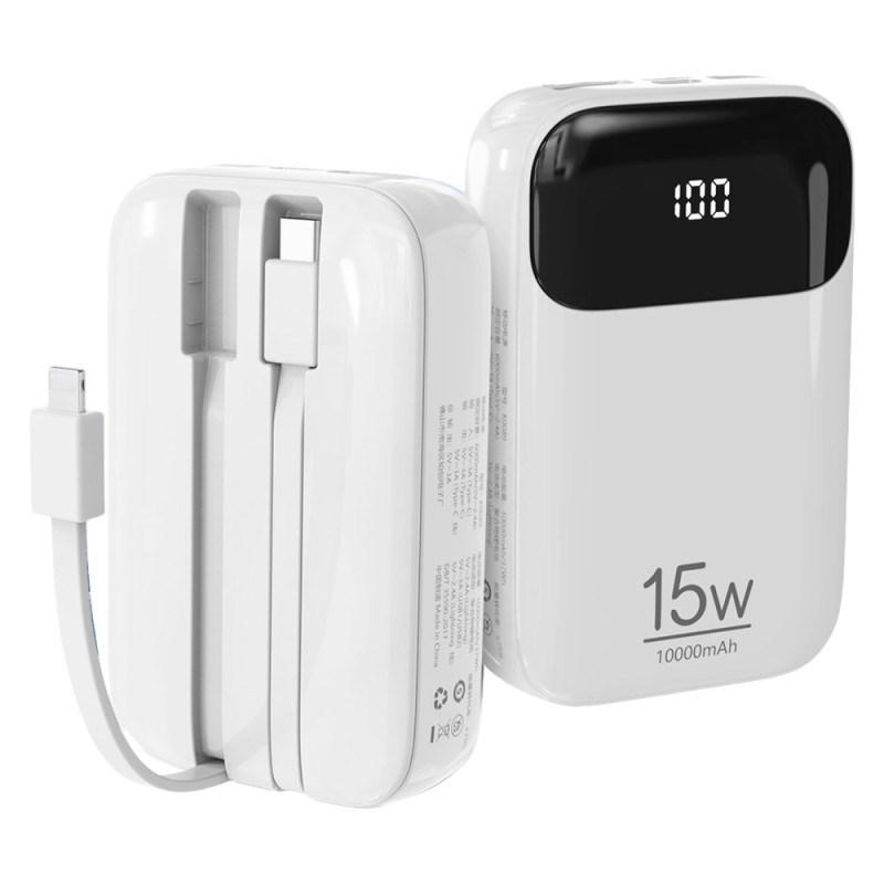 Bateria externa com cabos integrados e visor digital ROISKIN