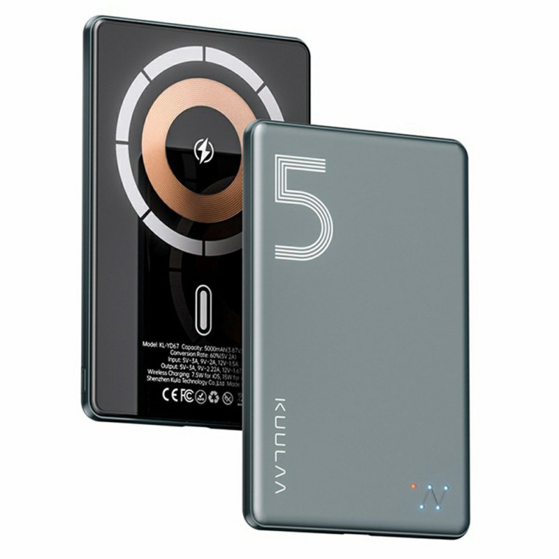 Bateria magnética externa 5000mAh sem fios 15W Ultra-Fine KUULAA