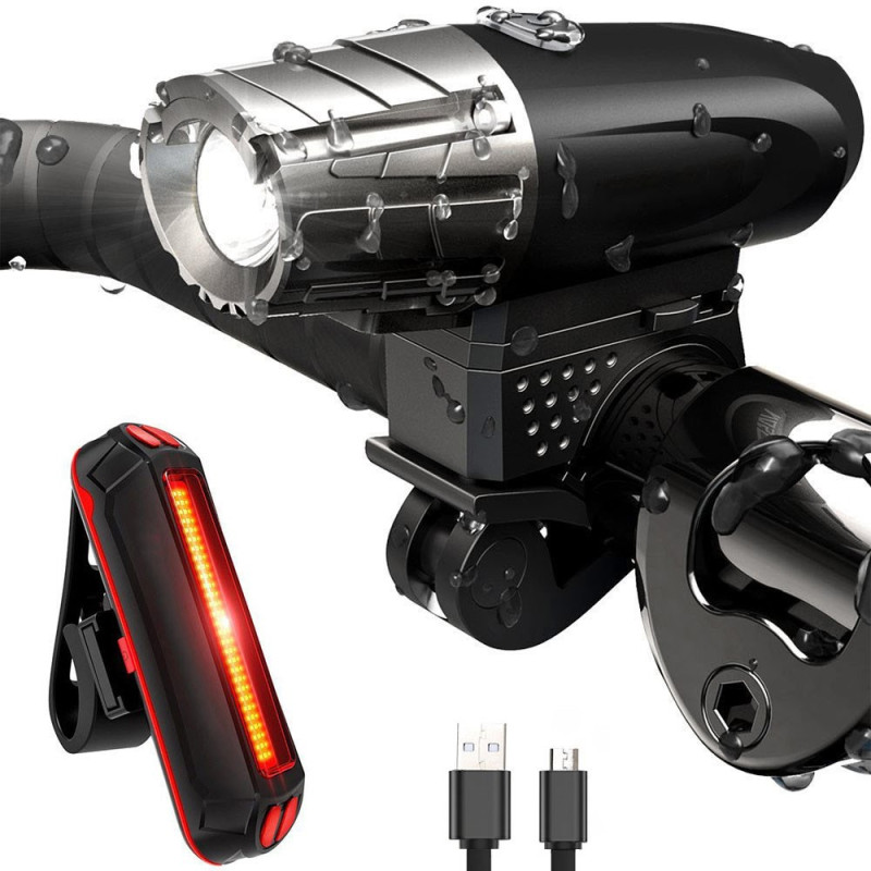 Kit de luzes LED para bicicleta 400LM à prova de água e recarregável por USB