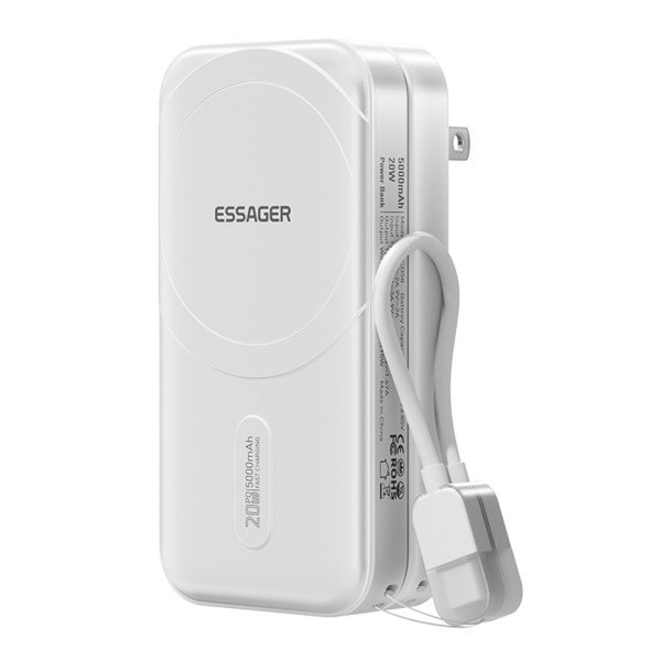 Adaptador de viagem 3 em 1 com bateria externa de 5000mAh Magnetic Fast Charge