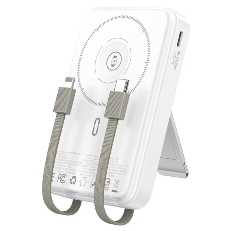 Bateria externa magnética de carregamento rápido com suporte e cabo integrado TOTU