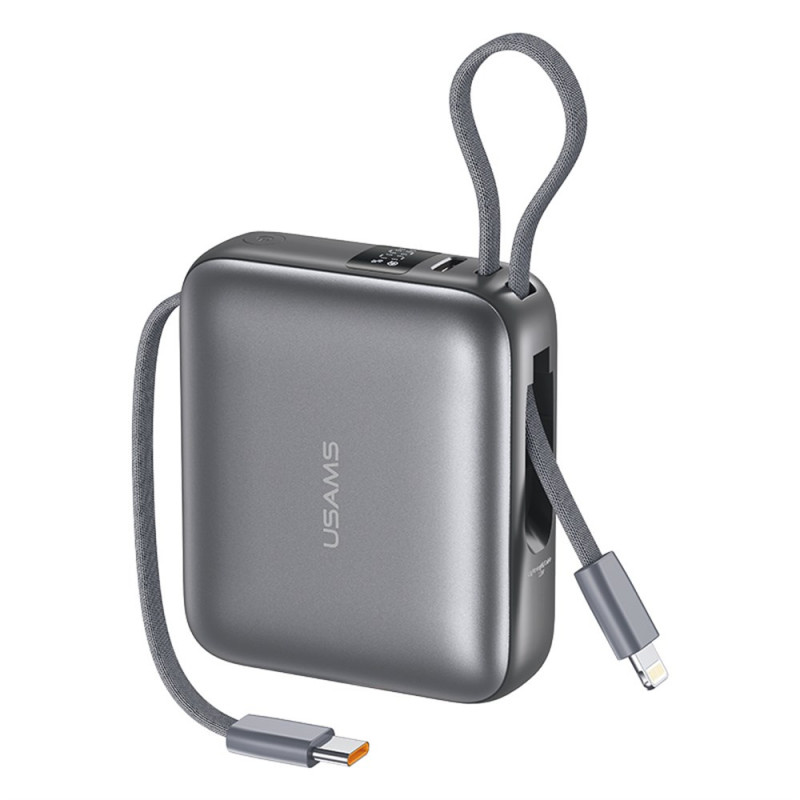 Bateria externa de 10000mAh com carregamento rápido de 20W e cabos USAMS integrados