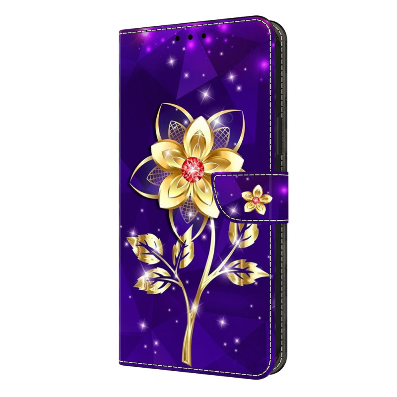 Capa para Samsung Galaxy S26 Plus Flores douradas sobre fundo roxo