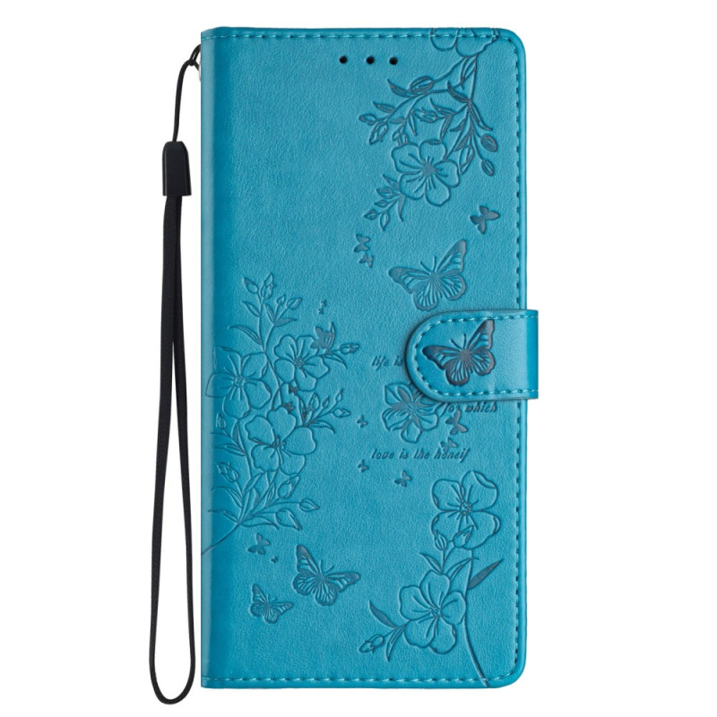 Housse Samsung Galaxy S26 Plus Motif Papillon Floral et Lanière