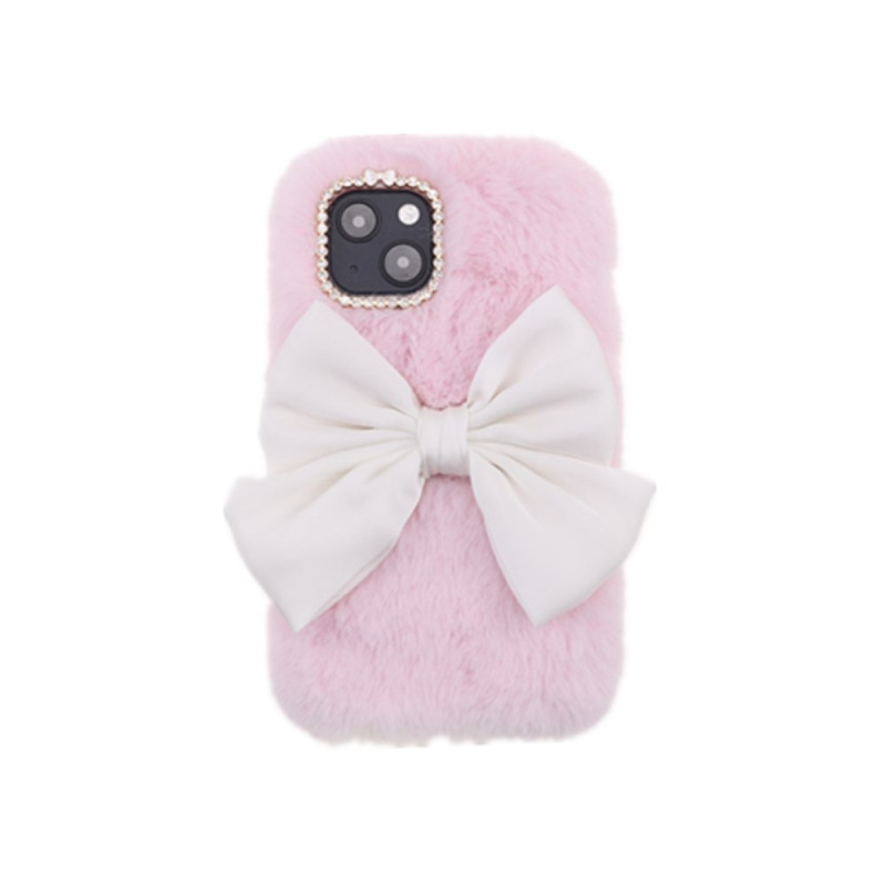 Capa iPhone 13 Mini Pelúcia Borboleta com laço e strass