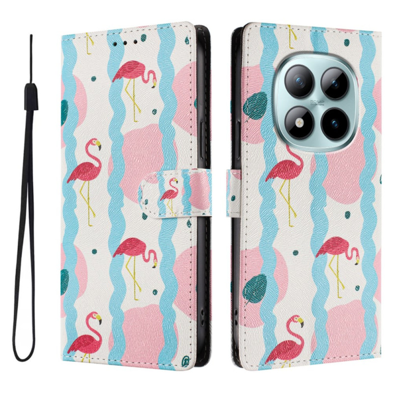 Capa de couro com padrão de pássaros para Xiaomi Redmi Note 15 Pro+ 5G com alça de mão