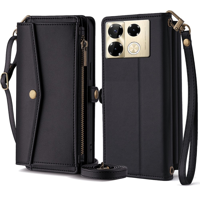 Capa Infinix Note 40 Pro 4G com bolso com fecho de correr e 2 correias