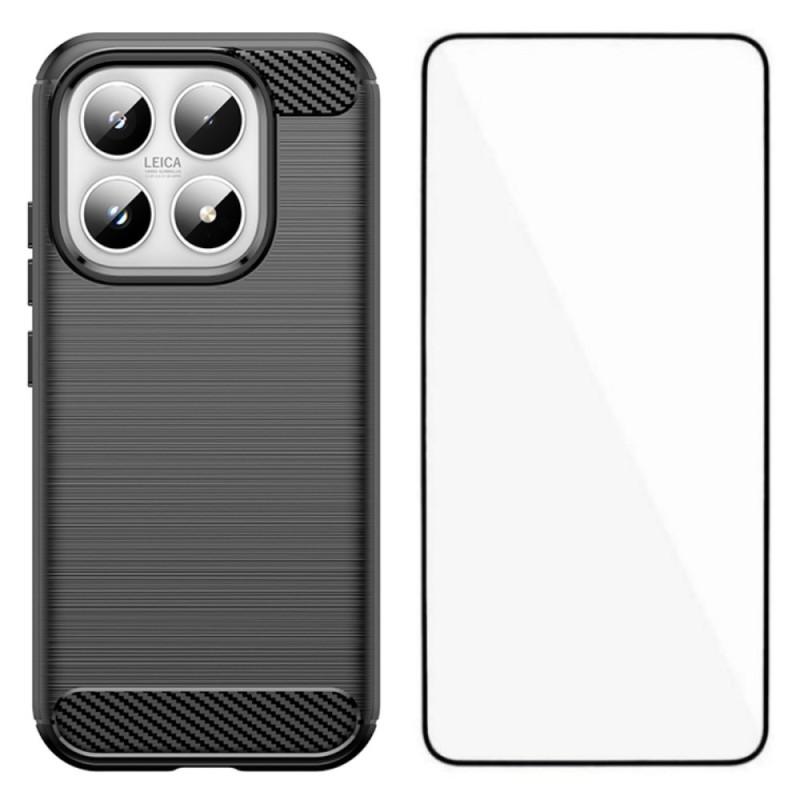 Capa de fibra de carbono escovada Xiaomi 17 com protetor de ecrã
