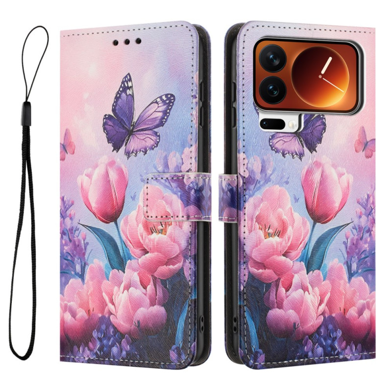 Housse Xiaomi 17 Pro Papillons et Fleurs Roses