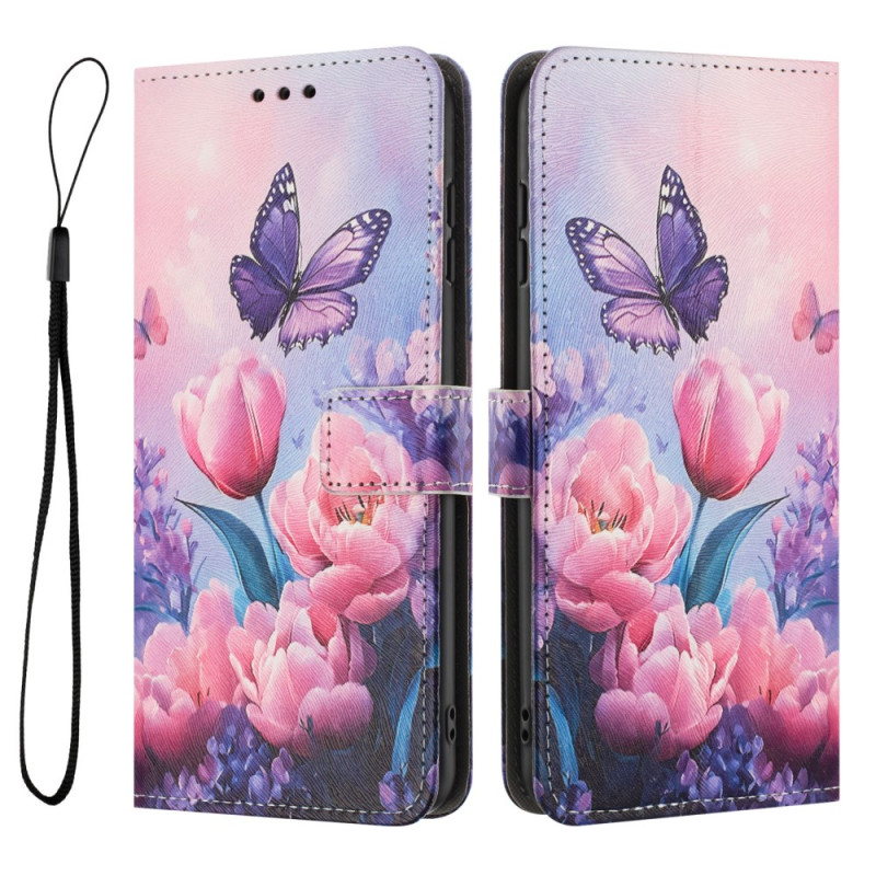 Capa Xiaomi 17 Pro Max Borboleta e flores cor-de-rosa