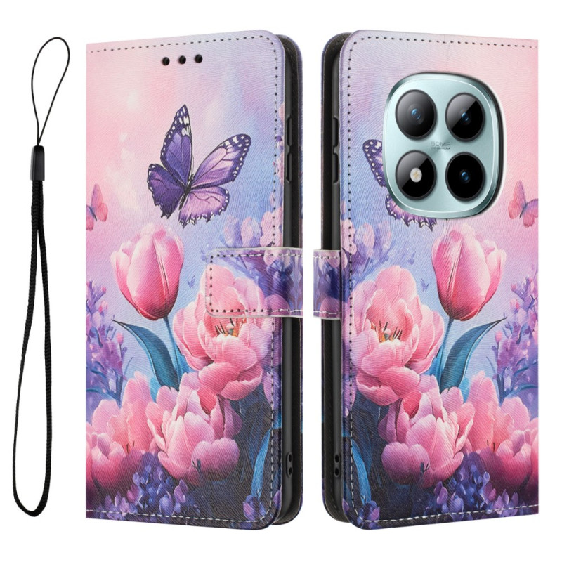Capa Xiaomi Redmi Note 15 Pro 4G Design de borboleta e flores cor-de-rosa