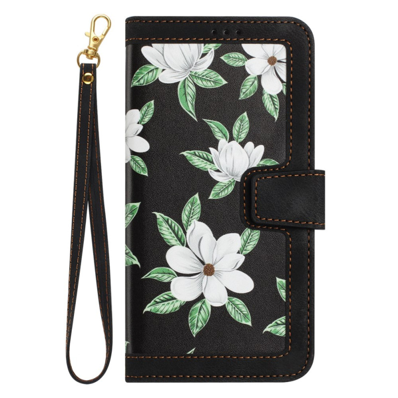 Capa para Honor Magic 8 Lite 5G com padrão floral e correia