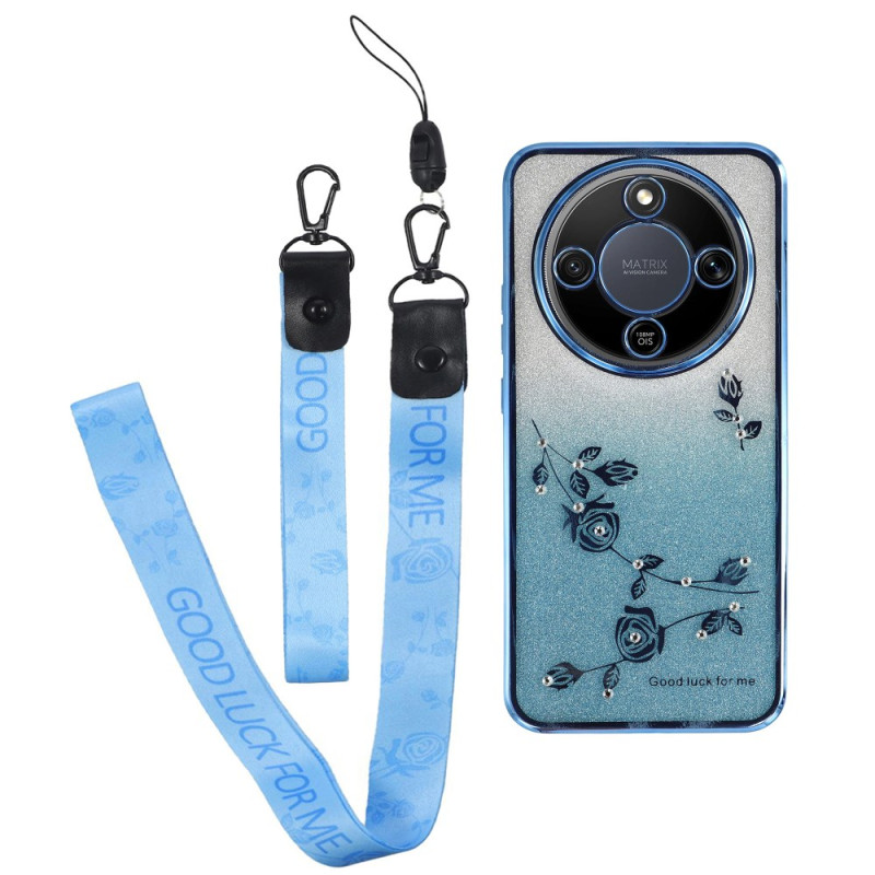 Capa para Honor Magic 8 Lite Padrão floral e cordões KADEM