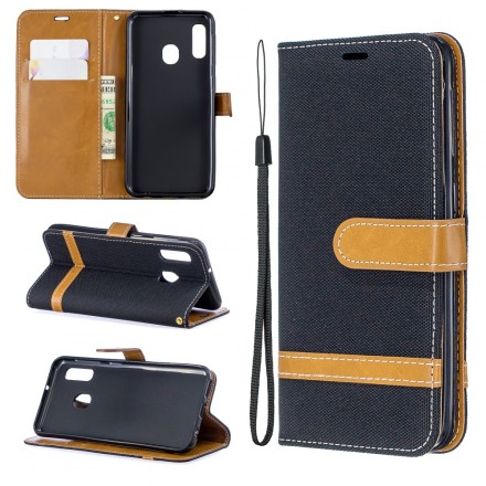 Samsung Galaxy A20e Capa de tecido e efeito pele com cinta