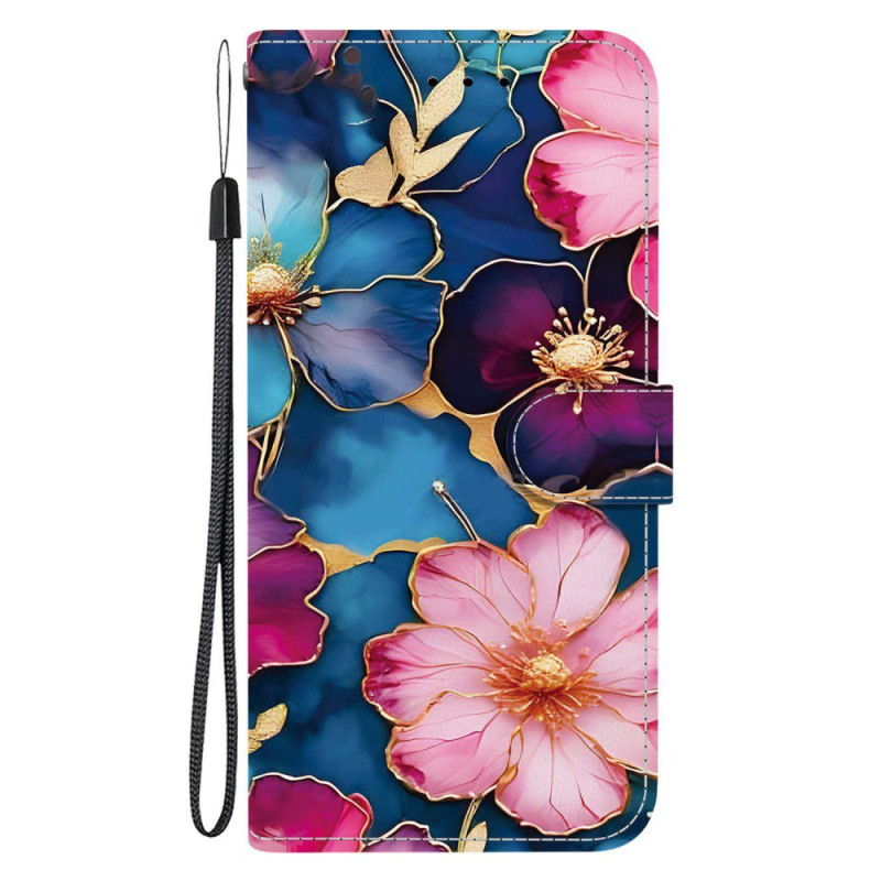 Capa para Samsung Galaxy A07 5G / 4G / A06 Flores Azul e dourado