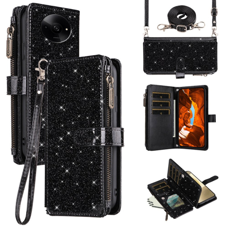 Capa Xiaomi Redmi A3 / A3X / Poco C61 Design Glitter 10 Suporte para cartão e alça de ombro