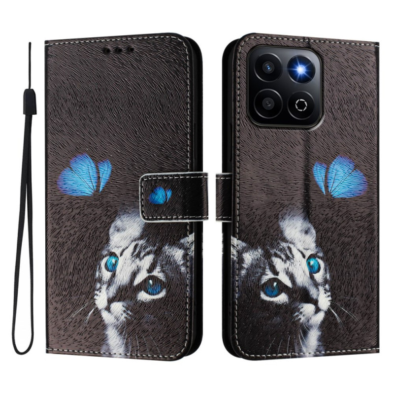 Honor X7c 5G / 4G / 200 Smart 5G Capa borboleta azul com gato