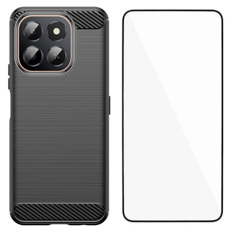Capa de fibra de carbono escovada Honor X6c 4G com protetor de ecrã