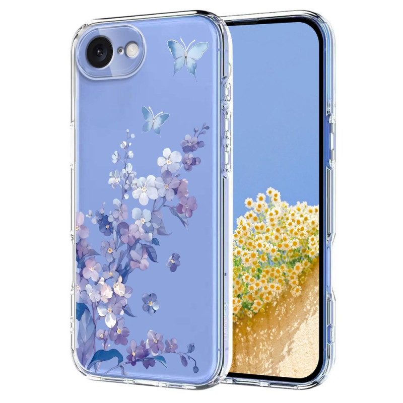 Capa transparente com borboletas e flores para iPhone 17E / 16E