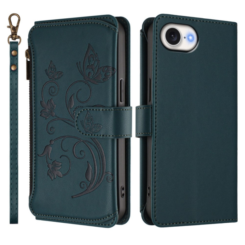 Capa para iPhone 17E / 16E Estojo com fecho de correr Padrão floral