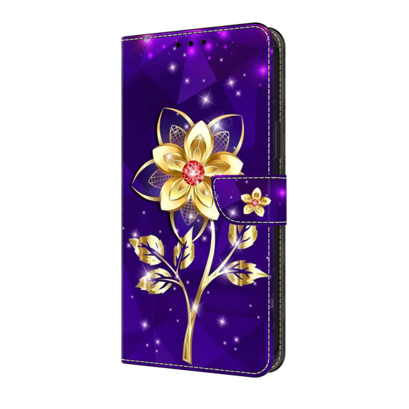 Capa para iPhone 17E / 16E Flores douradas sobre fundo roxo