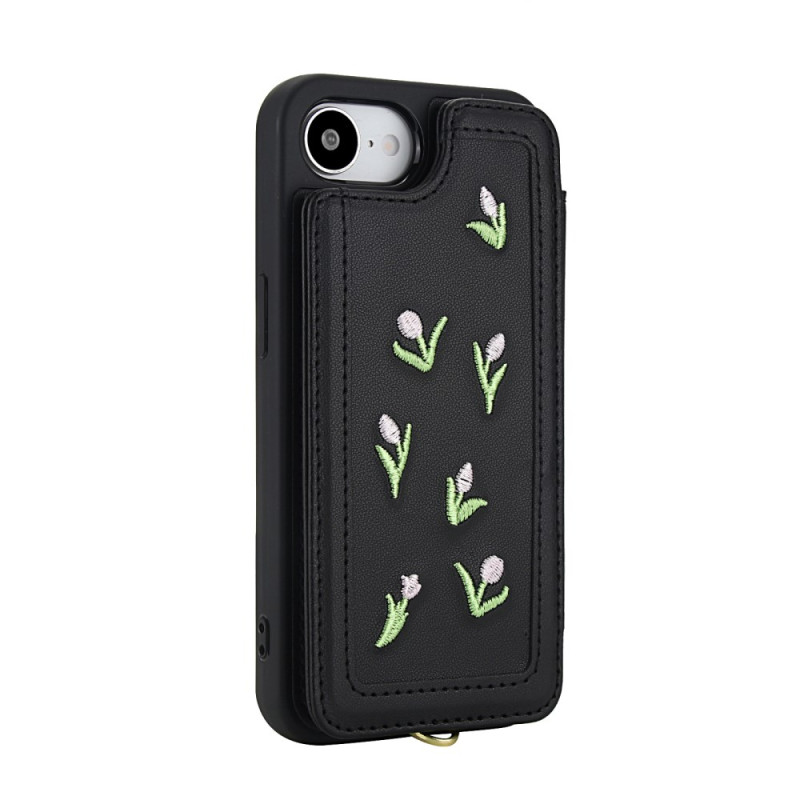 Capa e suporte para cartões para iPhone 17E / 16E com tulipas bordadas