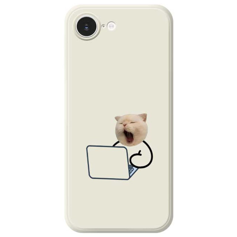 Capa para iPhone 17E / 16E Gato de trabalho com rebordo reto