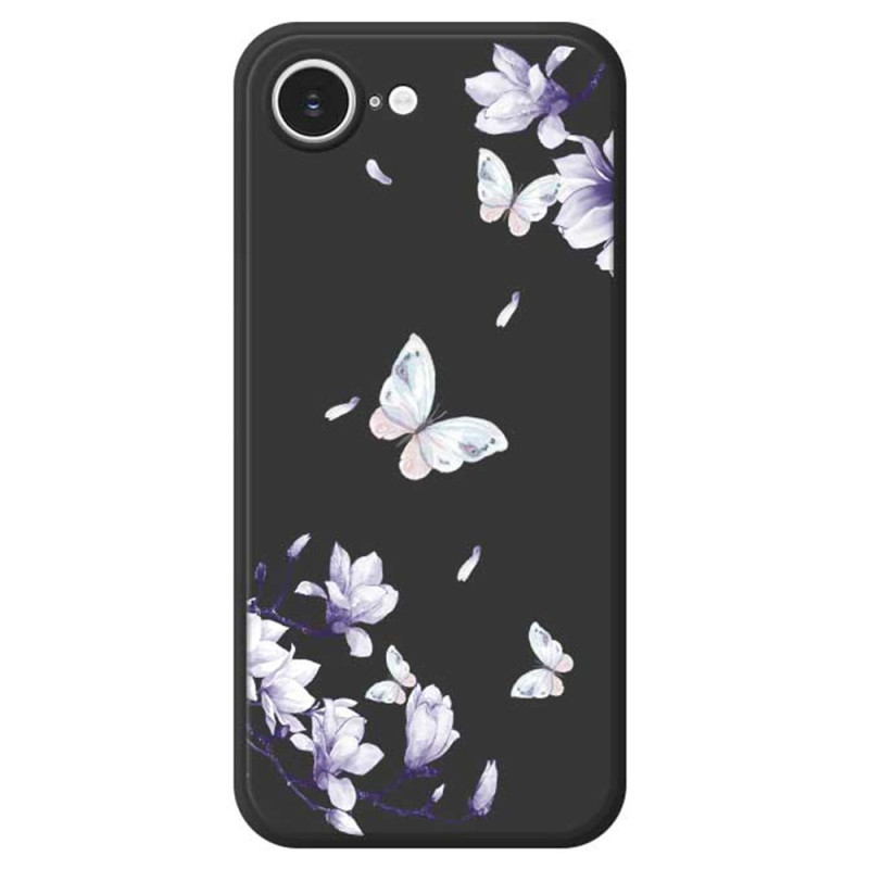 Capa para iPhone 17E / 16E com rebordo reto Borboleta e Magnólia